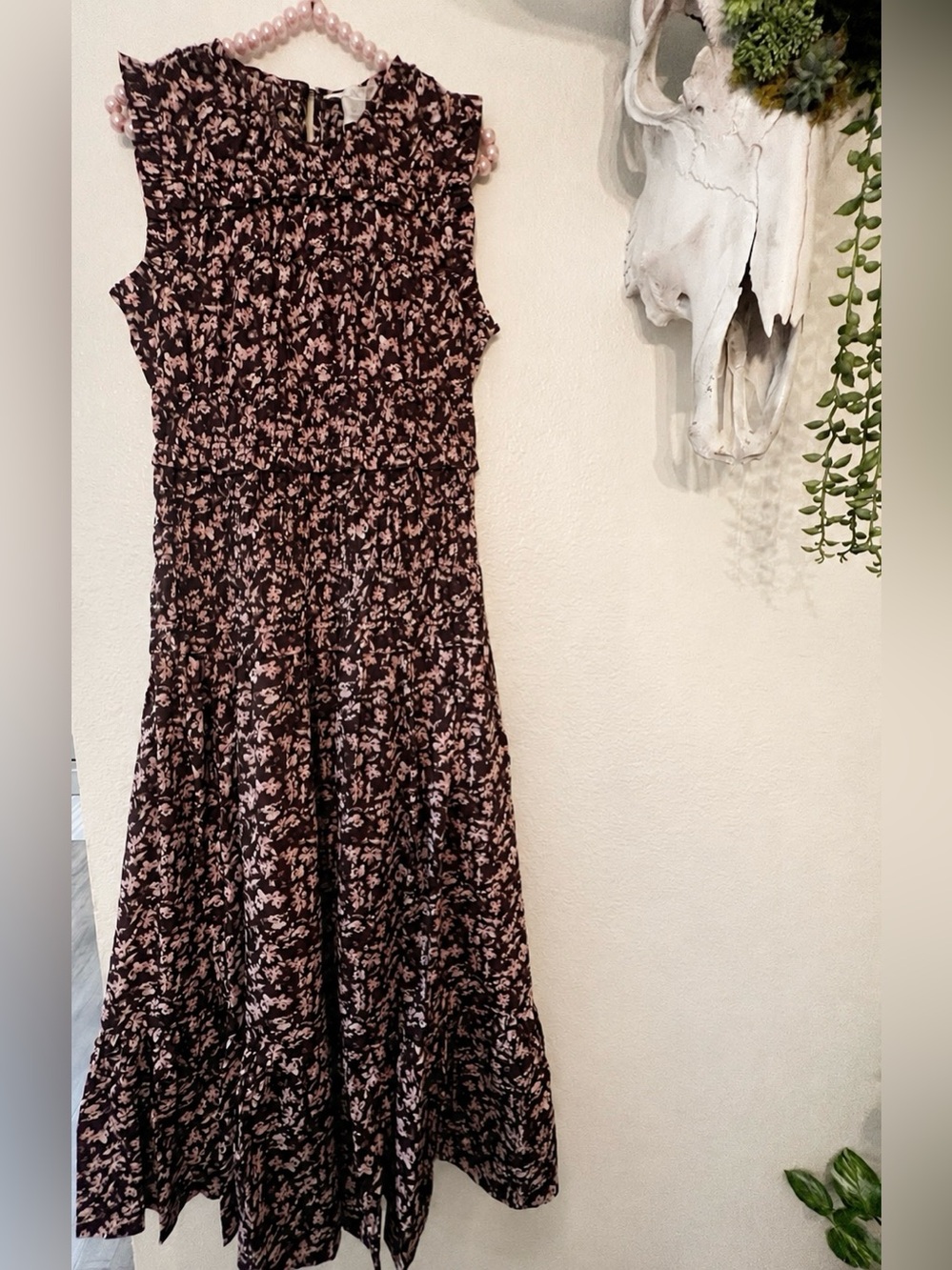 Caroline Constas Floral Ruffle Smocked Maxi Dress NWT S